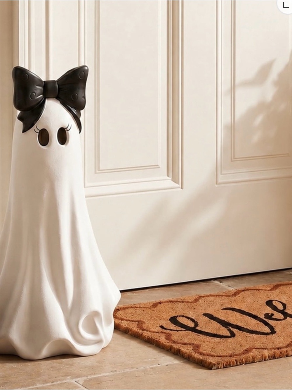 My Texas House White Ghost Décor with Black Bow  NWT
